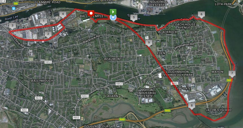 Cork City 10 Mile Road Race Course Route Map