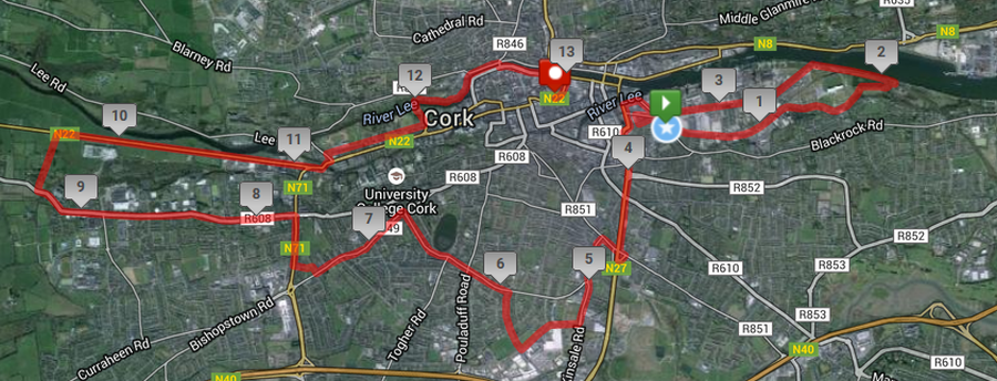 Cork City Half Marathon Course Route Map 2016