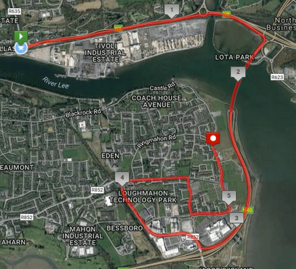 Cork City Marathon Relay Leg 2 2017 Route Map