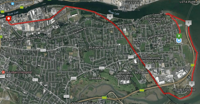 Cork City Marathon Relay Leg 3 2017 Route Map
