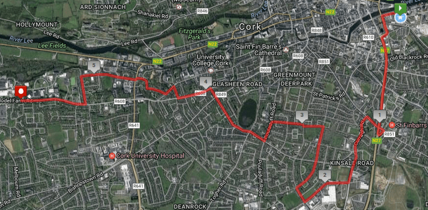 Cork City Marathon Relay Leg 4 2017 Route Map