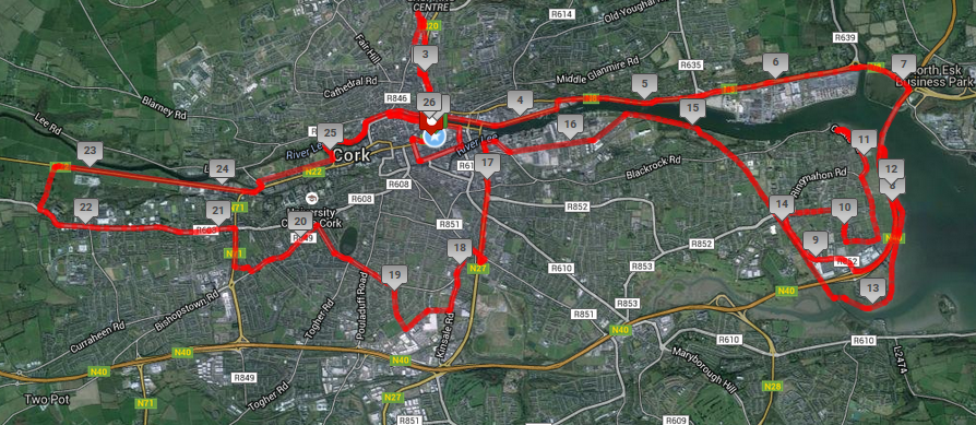 Cork City Marathon Course Route Map 2016