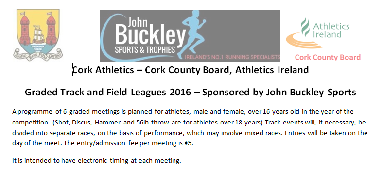 Cork Athletics Graded Leagues 2016 - Event Header