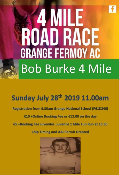 grange fermoy bob burke 4 mile road race flyer