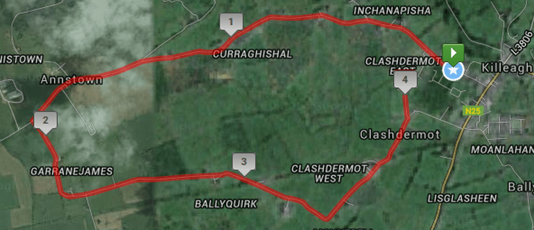 Killeagh GAA 4 Mile Road Race Course Route Map