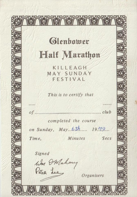 glenbower half marathon certificate 1979s