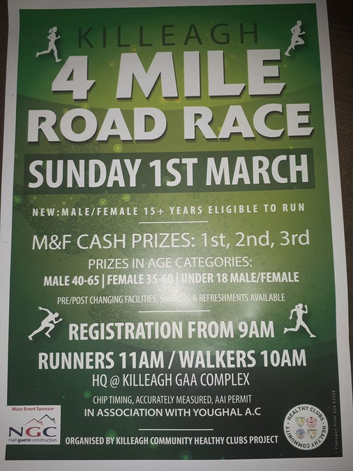 killeagh 4 mile road race flyer 2019a