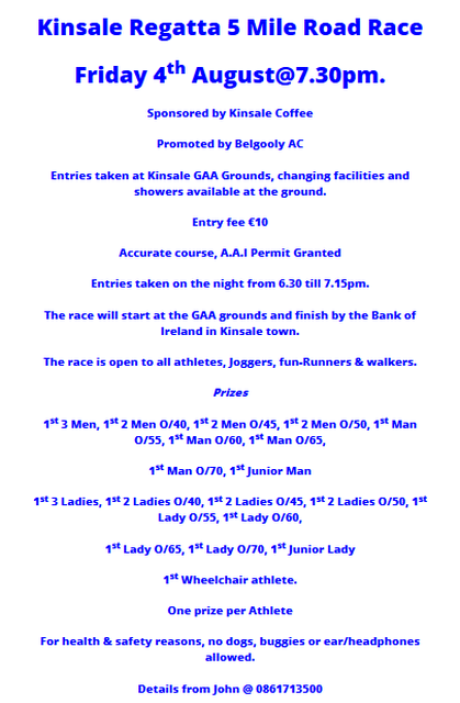 kinsale regatta 5 mile road race flyer 2017