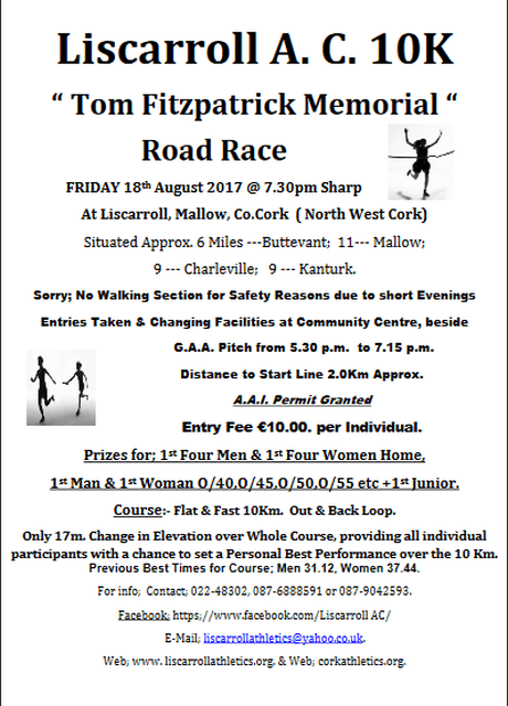 liscarroll ac tom fitzpatrick memorial 10k road race flyer 2017