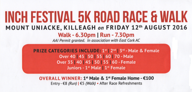 Inch Festival 5k Road Race Flyer 2016