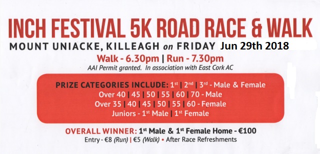 Inch Festival 5k Road Race Flyer 2018