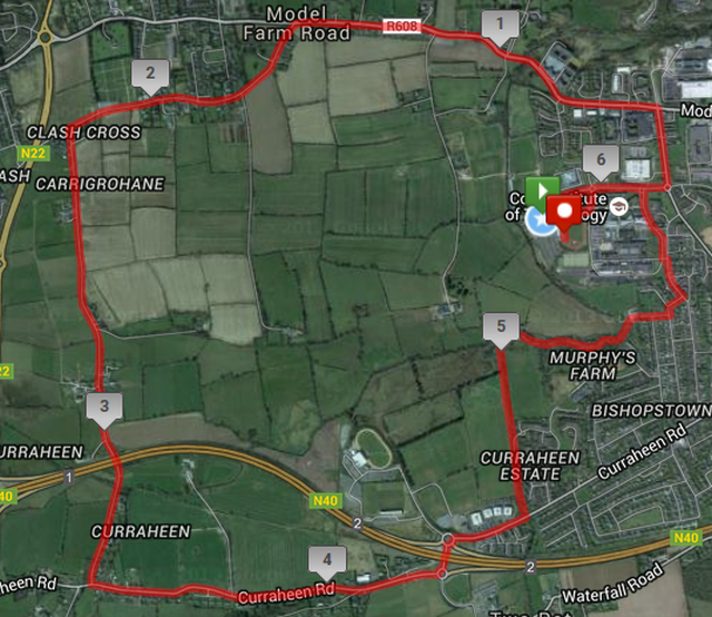 Rebel Run 10k Road Race - Course Route Map
