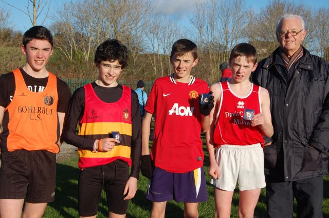 First 4 in the 1st Year Boys event, with Paddy Buckley, Chairman, Cork County Board AAI