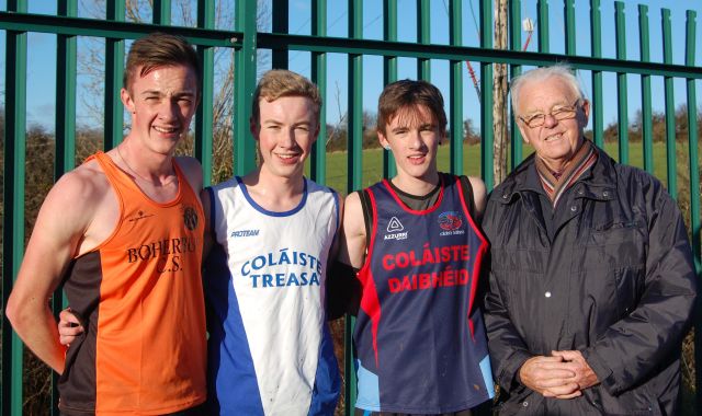 First 3 in the 4th, 5th & 6th Year Boys event, with Paddy Buckley, Chairman, Cork County Board AAI