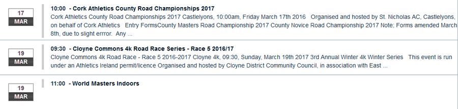 Registered Events Week Ending Sun March 19th 2017
