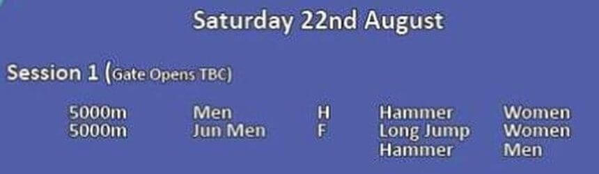 athletics ireland national tandf chps 2020 schedule weekend 1 session 1