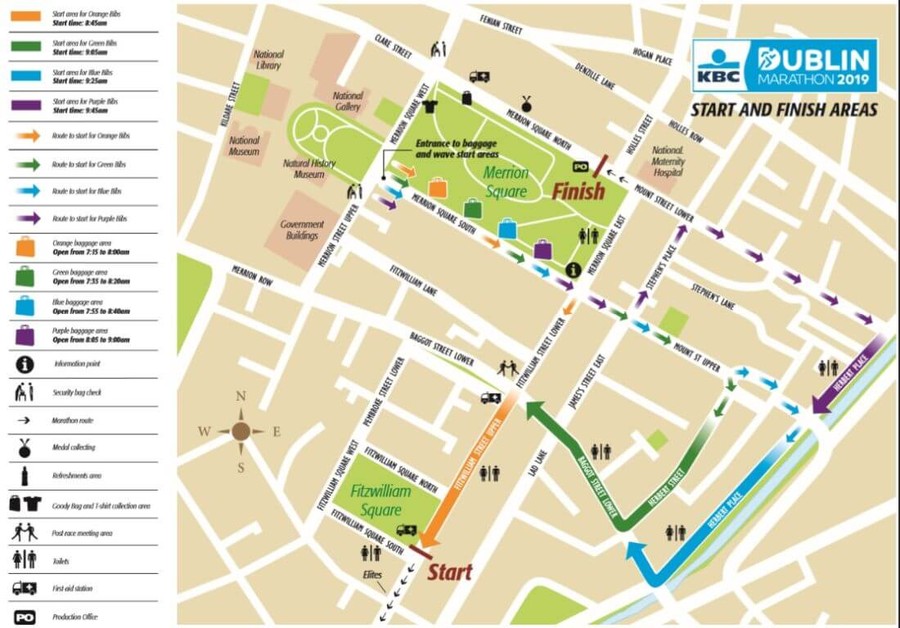 start finish map kbc dublin marathon 2019