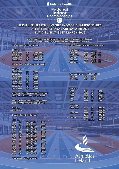 athletics ireland national juvenile indoor chps day 2 2019