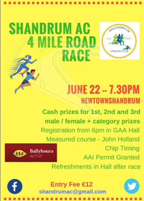 shandrum ac 4 mile road race flyer 2018