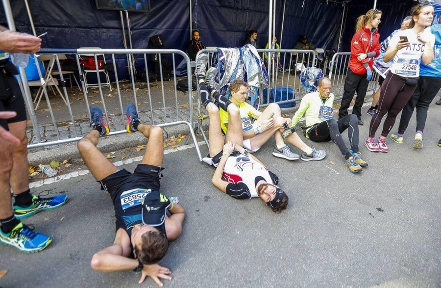 marathoners after finishing