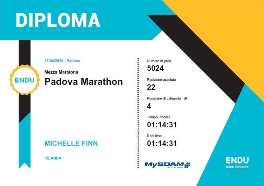 michelle finn padova half marathon certificate 2019a