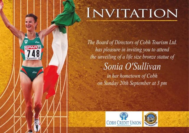 Cobh Tourism's Invitation to Sonia O'Sullivan Statue Unveiling