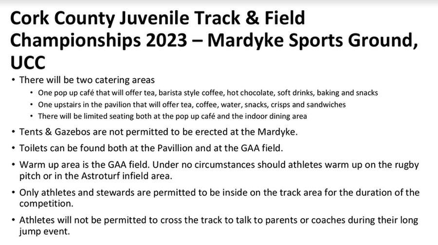 information sheet 2 cork athletics county juvenile track and field championships 2023 day 2