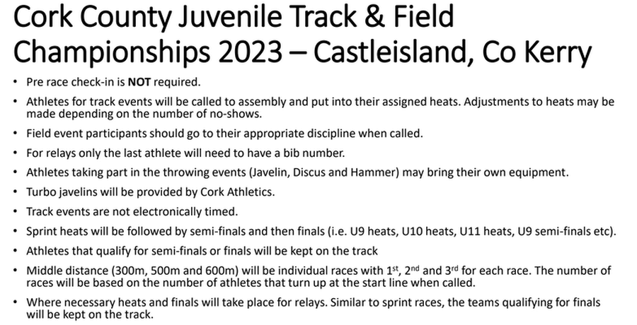 information sheet 1 cork athletics county juvenile track and field championships 2023 day 4