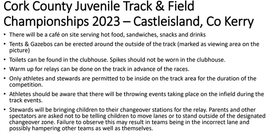 information sheet 2 cork athletics county juvenile track and field championships 2023 day 4