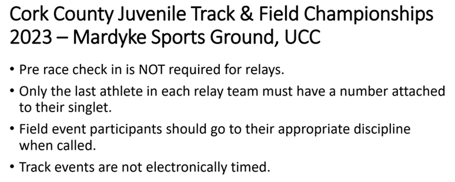 information sheet 1 cork athletics county juvenile track and field championships 2023 day 3