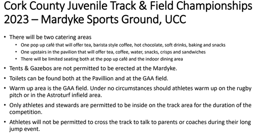 information sheet 2 cork athletics county juvenile track and field championships 2023 day 1