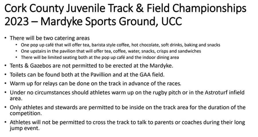 information sheet 2 cork athletics county juvenile track and field championships 2023 day 3