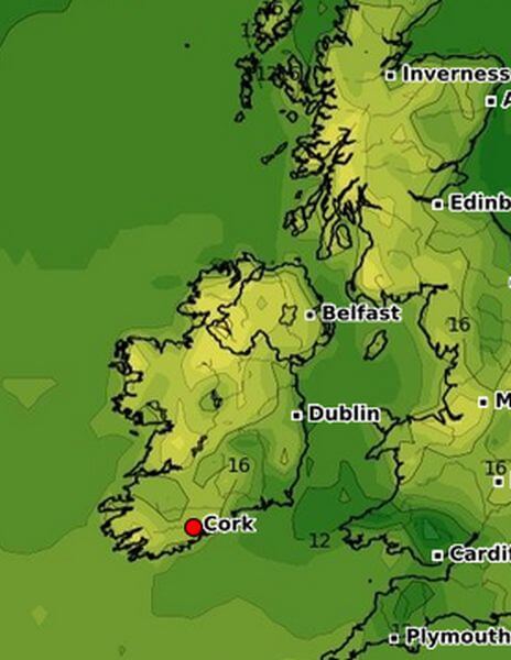 temperature forecast cork sun june 5th 2022 as at wed june 1st