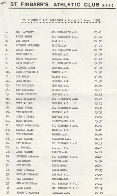 st finbarrs ac 8k results 1985 page 1