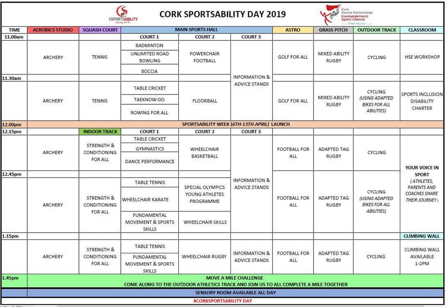 cork sportsability day schedule 2019