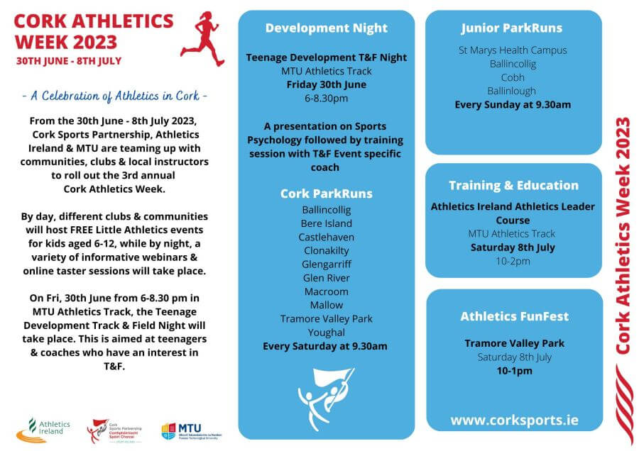 cork sports partnership athletics week flyer 2023